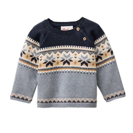 People Strick-Pullover GOTS blaugrau gemustert