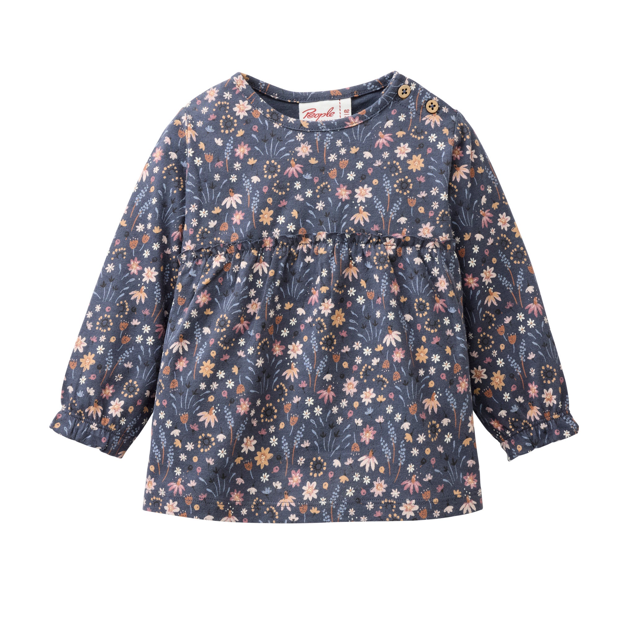 People Langarm-Shirt GOTS indigoblau AOP Mille Fleurs