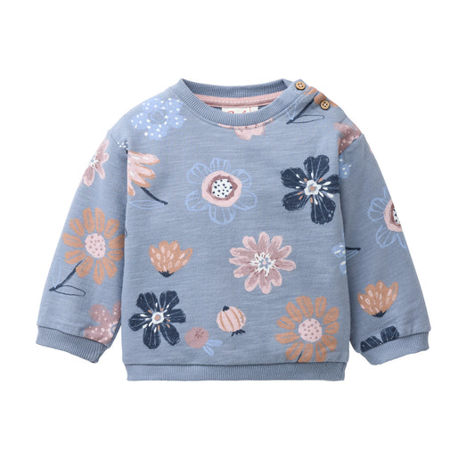 People Sweat-Pullover GOTS rauchblau AOP große Herbstblumen