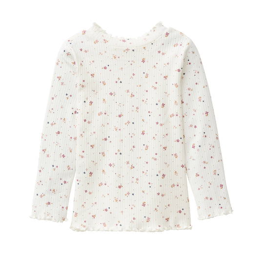 People Langarm Shirt Stehkragen weiß AOP kleine Blümchen