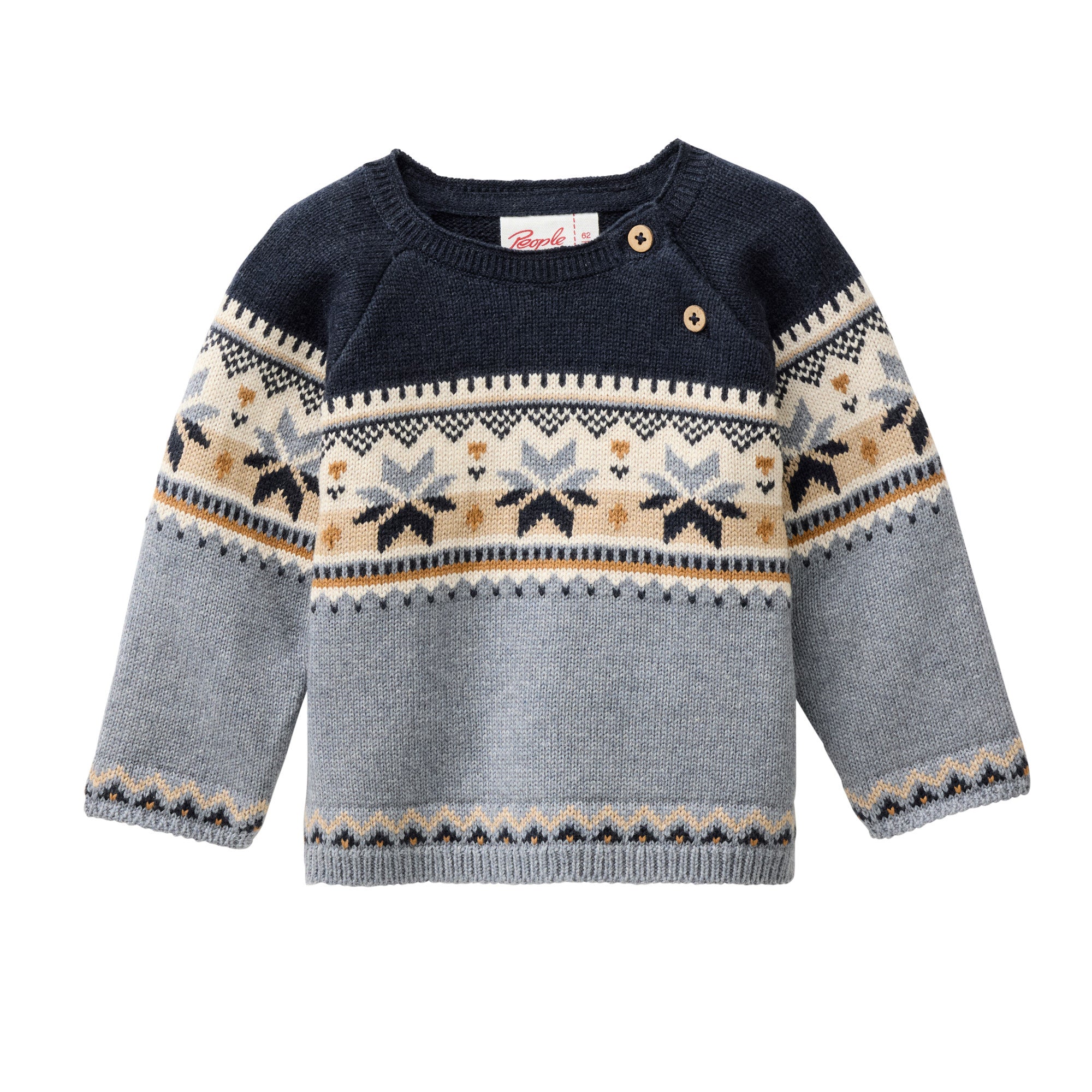 People Strick-Pullover GOTS blaugrau gemustert