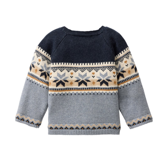 People Strick-Pullover GOTS blaugrau gemustert