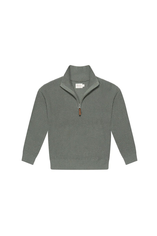 Leevje Chunky Knit Half-Zip Pullover 'grün'