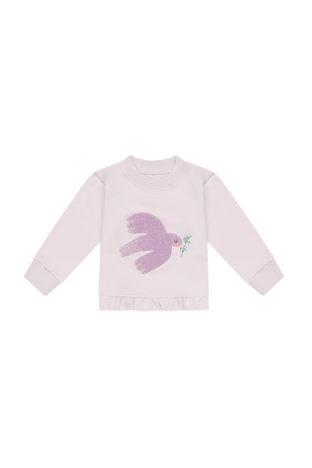 Leevje Sweatshirt 'bird' mit Rüschensaum in lavender