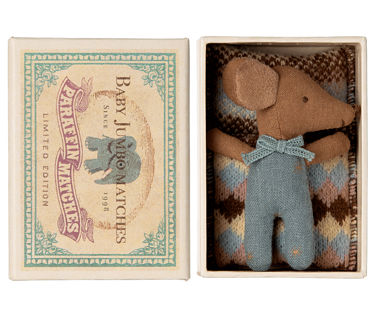 Maileg Schläfrige Babymaus in Streichholzschachtel - Blau