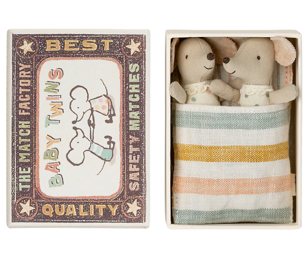 Maileg Zwillinge, Babymäuse in Streichholzschachtel